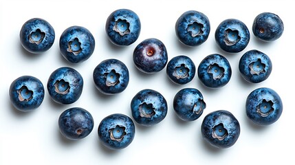 Handful of blueberry captured above using topdown angle harsh overhead lighting create strong shadow contrast highlighting natural imperfection texture of berry Scientific name Vaccinium corymbosum