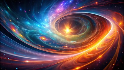 A close-up view of a singularity, with intense, pulsating colors and distorted, curved lines conveying the incredible energy and gravity of the universe's earliest moments.