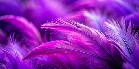 Fototapeta premium A delicate arrangement of soft, vibrant purple feathers with a gentle blur creating a dreamy abstract background