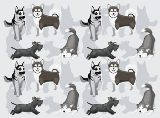 Dog German Shepherd Siberian Husky Alaskan Malamute Scottish Terrier Cartoon Cute Seamless Wallpaper Background