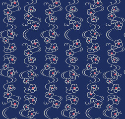 Naklejka premium Japanese Flower Swirl Branch Vector Seamless Pattern