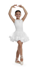 Naklejka premium Little ballerina practicing dance moves on white background