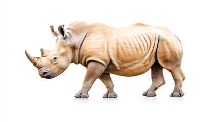 Obraz premium Majestic Rhinoceros on White Background - Wildlife Animal Stock Photo for Nature and Conservation Projects