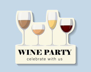 Wine festival sticker. Glasses of wine. Winery and winemaking, vineyard. Alcoholic drinks and beverages. Social media stickers. Flat vector illustration