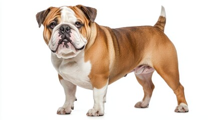 Obraz premium Adorable Bulldog Standing on White Background - Full Body Portrait of a Cute and Sturdy Dog