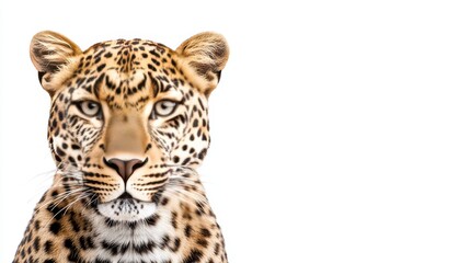 Naklejka premium Close-Up Portrait of a Majestic Leopard on a White Background - Perfect for Wildlife and Nature Themes