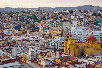 Fototapeta premium View of the colonial architecture of the city of Guanajuato from the funicular. Colonial tourist places in Mexico