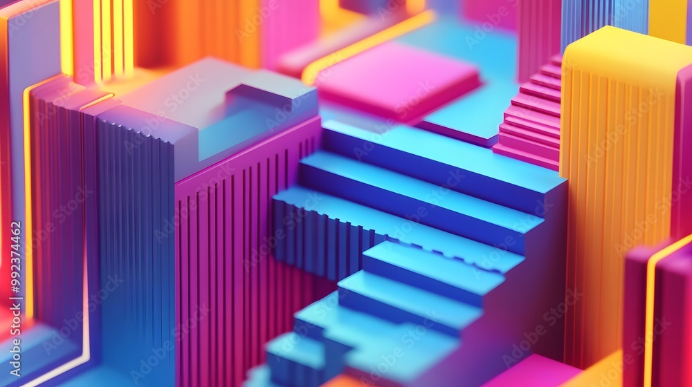 Poster abstract 3d composition of interlocking colorful geometric shapes