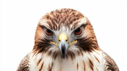 Fototapeta premium Close-Up Portrait of a Majestic Hawk with Intense Gaze on White Background