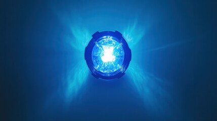 A vivid blue siren light shining brightly, centered on a clean white background