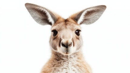 Fototapeta premium Close-Up Portrait of a Cute Kangaroo on a White Background - Adorable Animal Stock Photo for Various Uses