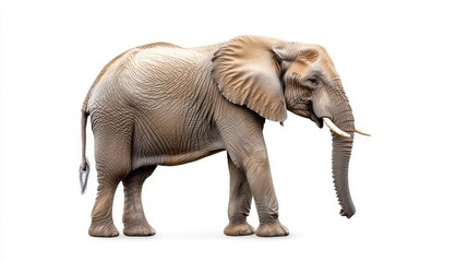 Obraz premium Majestic Elephant Standing on a White Background - High-Resolution Wildlife Stock Photo for Commercial Use
