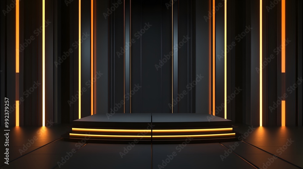Canvas Prints futuristic dark podium with light and reflection background.
