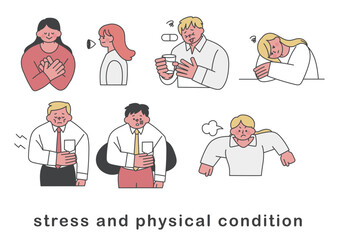 ストレスと体調に関するイラストセット