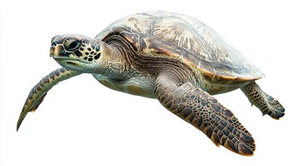 Obraz premium Majestic Sea Turtle Swimming Gracefully on a Pristine White Background