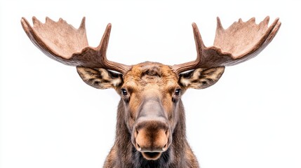 Majestic Moose with Large Antlers on White Background - Wildlife Animal Portrait for Stock Photography