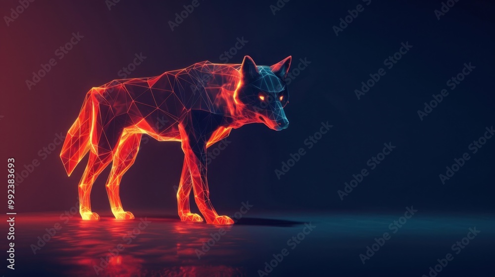 Aufkleber digital abstract glowing geometric wolf of 3d futuristic polygons ai generated image