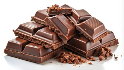 A pile of dark chocolate bars with pieces scattered around, capturing the essence of sweet indulgence.