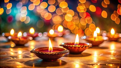 Illuminated Diyas Glowing with Warmth and Festive Spirit, Creating a Symbolic Representation of Light and Hope