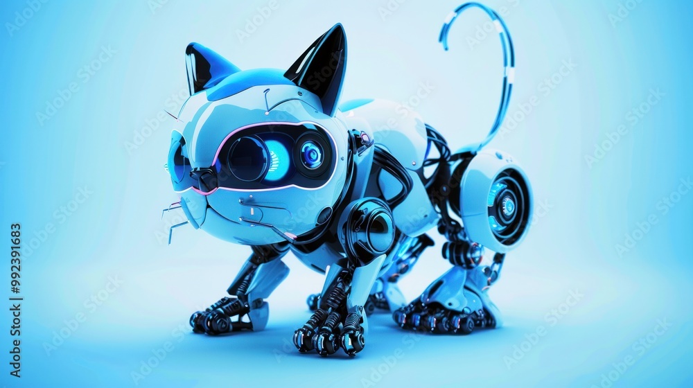 Poster robot cat on blue science fiction background ai generated image