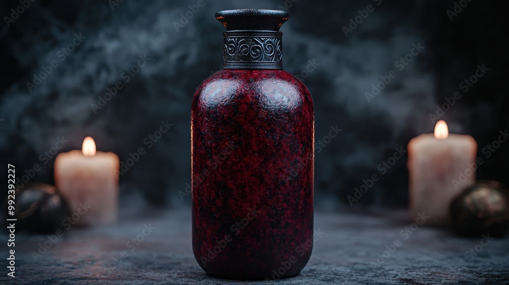 Wall mural Mysterious red potion bottle with candles