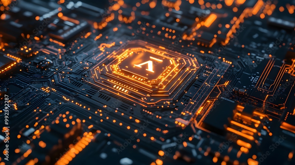 Poster illuminated circuit board with lambda symbol