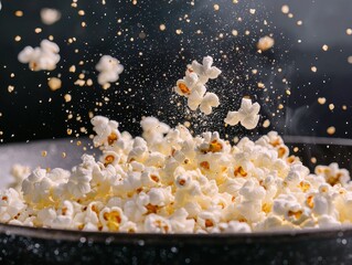 Popcorn explosion with water droplets