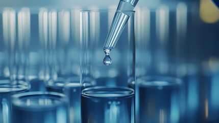 Droplet of Liquid Falling into a Test Tube in a Laboratory Setting