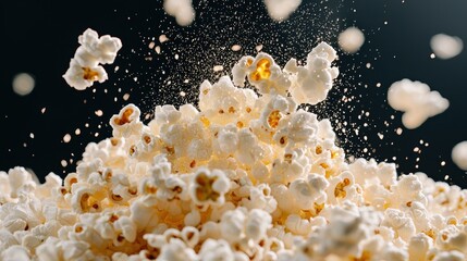 Popcorn explosion on black background