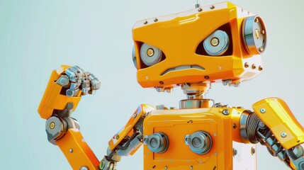 Cute futuristic robot with angry looking mechanical arm AI generated image