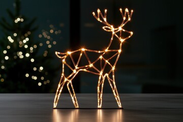 Glowing deer sculpture with christmas lights