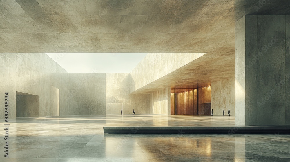 Poster modern architectural space with minimalistic design and soft lighting.
