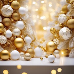 Elegant gold and white Christmas background with depth of field for a luxurious winter theme