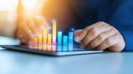 Hands Analyzing Market Trends on Digital Tablet