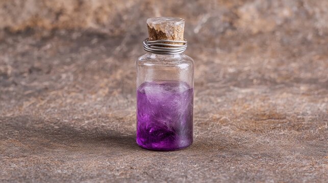 Mystical crystal elixir in glass bottle