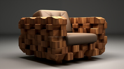 Obraz premium Modern Wooden Armchair with Geometric Design