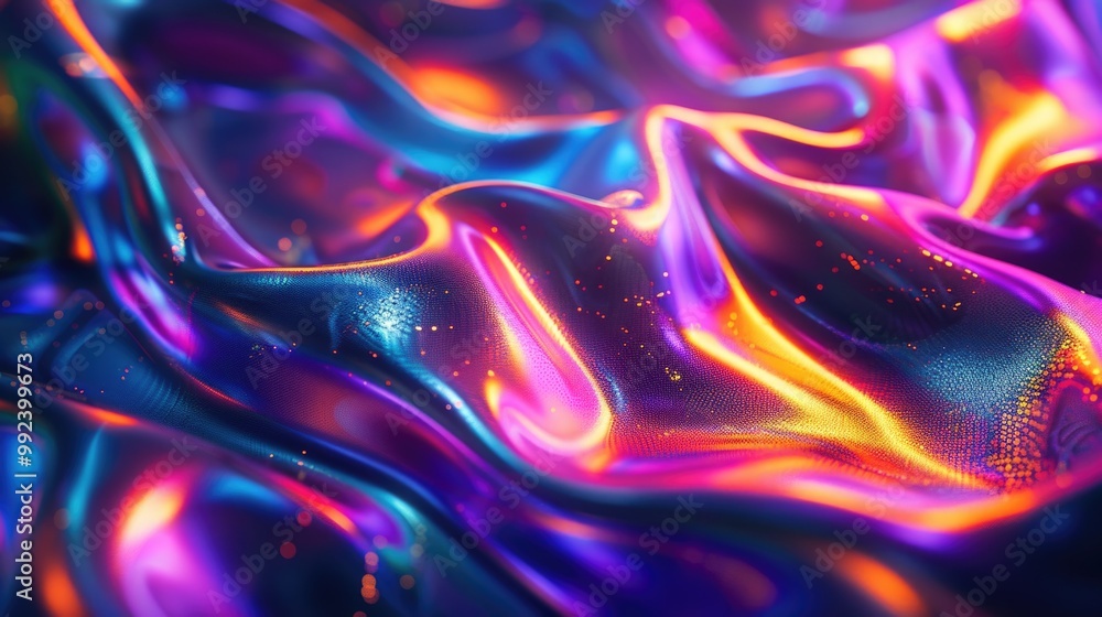 Poster abstract digital fabric with sci-fi holographic foil background. futuristic style and technological 