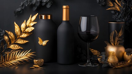 Luxurious black and gold decor arrangement for black friday sale promotion