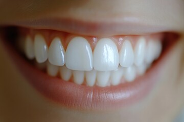 Fototapeta premium Bright white smile showcasing perfect teeth and healthy gums in close-up