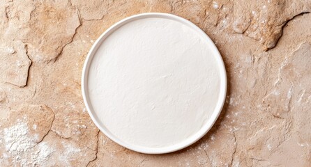 Blank white plate on a rustic stone background