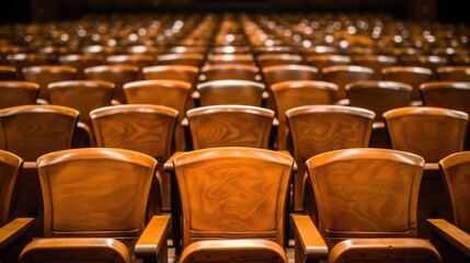 Fototapeta premium Empty wooden theater seats, vintage performance and history.
