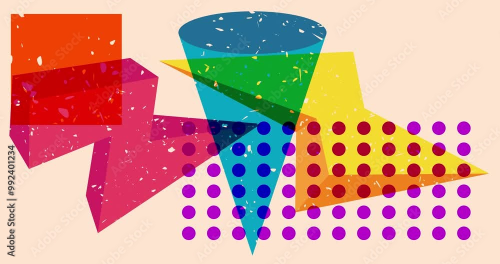 Poster risograph shapes. geometry elements abstract texture. big colorful geometric animation. object in tr