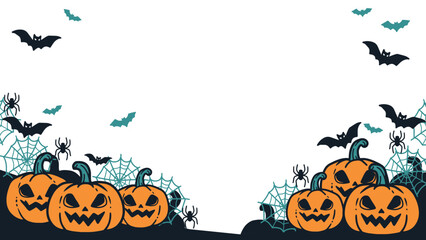 Spooky Halloween Pumpkins and Bats Scene Art. The playful yet creepy elements capture the essence of Halloween, making it ideal for all your spooky-themed projects.