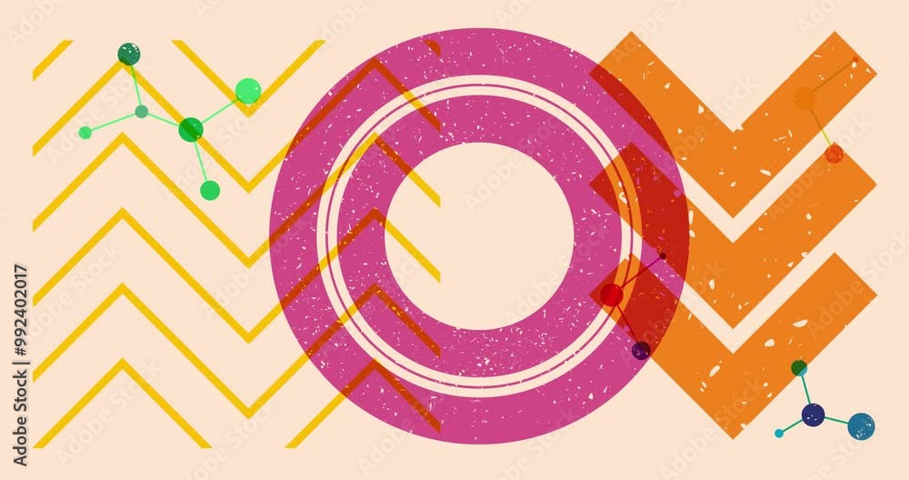 Poster risograph shapes. geometry elements abstract texture. big colorful geometric animation. object in tr