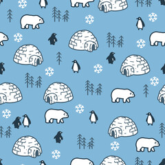 Arctic Wonderland Northern Nook Scene Wilderness. Perfect for winter-themed projects, holiday decor, children’s clothing, or stationery, this pattern brings a touch of the Arctic to any creation.