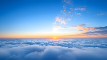 Fototapeta premium A Breathtaking View of the Sun Setting Over a Sea of Clouds, Creating a Stunning Display of Color and Light