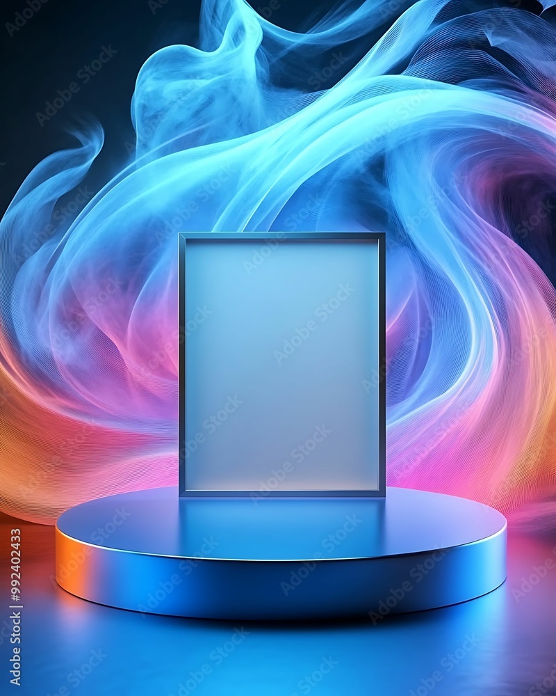 Aufkleber a minimalist display featuring a blank rectangular frame illuminated by colorful, swirling smoke eff
