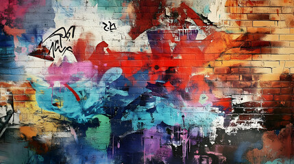 A Colorful Brick Wall Abstractly Painted with Various Hues of Blue, Red, Yellow, Green, and Purple, Creating a Vibrant and Artistic Background.