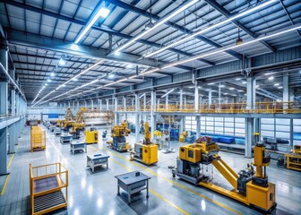 A modern industrial facility with energy-efficient lighting, robotic machinery, and advanced manufacturing systems, highlighting the application of demand response in industrial settings.