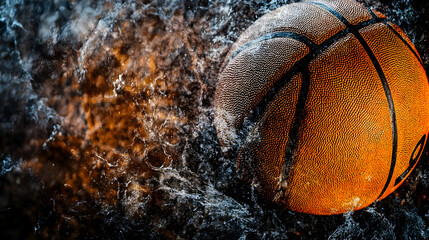Close-up of a Basketball with a Grunge Background of Orange and Gray